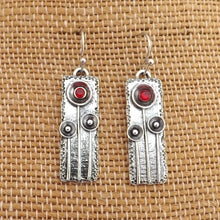 Load image into Gallery viewer, Red &amp; Silver Tone Floral Rectangle Earrings
