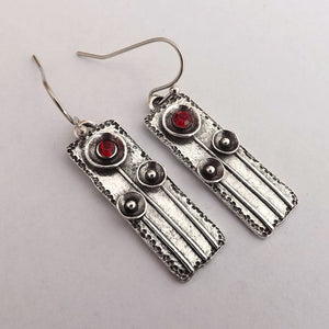 Red & Silver Tone Floral Rectangle Earrings