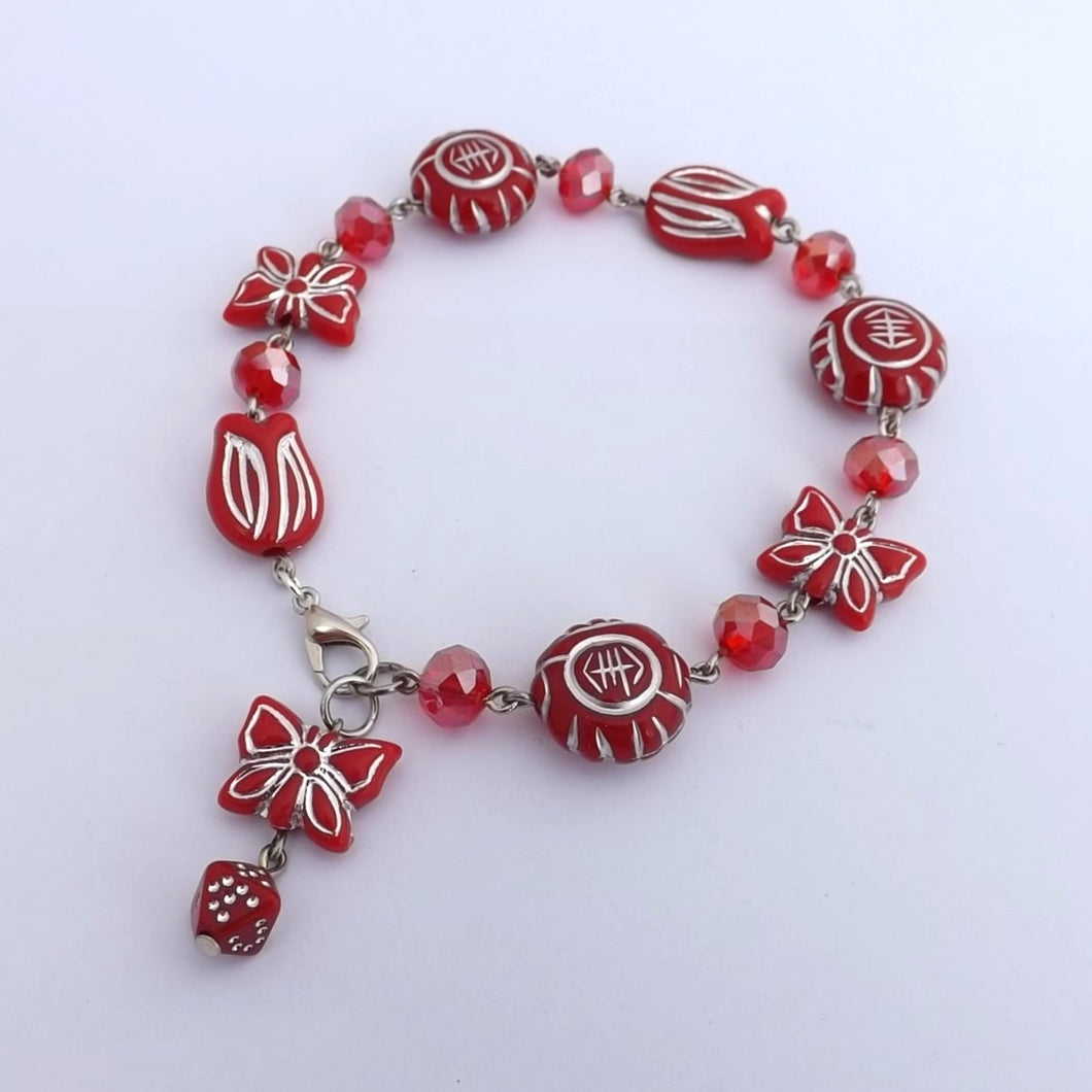 Red & Silver Handmade Chain Link Bead Bracelet