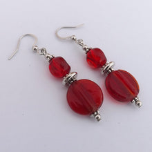 Load image into Gallery viewer, Red &amp; Silver Handmade Glass Bead Earrings
