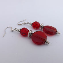Load image into Gallery viewer, Red &amp; Silver Handmade Glass Bead Earrings
