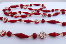 Load image into Gallery viewer, Red, White &amp; Amber Handmade Vintage Polymer Clay Necklace
