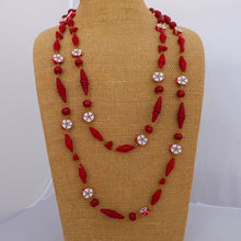 Load image into Gallery viewer, Red, White &amp; Amber Handmade Vintage Polymer Clay Necklace
