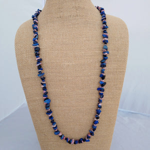 Rhodonite,  Lapis Lazuli & Black Goldstone Semi Precious Gem Chip Bead Necklace