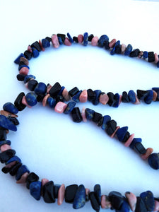 Rhodonite,  Lapis Lazuli & Black Goldstone Semi Precious Gem Chip Bead Necklace