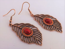 Load image into Gallery viewer, Rose Gold Tone, Red &amp; Orange Feather Earrings
