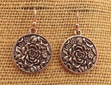 Load image into Gallery viewer, Rose Gold Tone Small Round Rose Drop Earrings
