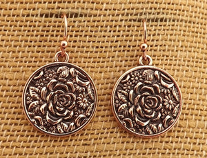 Rose Gold Tone Small Round Rose Drop Earrings