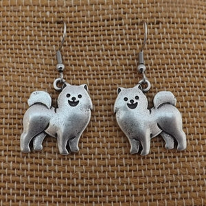 Samoyed or Malamute Dog Silver Tone Earrings