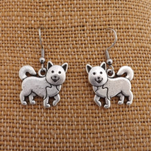 Load image into Gallery viewer, Siberian Husky Silver Tone Dog Earrings
