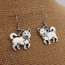 Load image into Gallery viewer, Siberian Husky Silver Tone Dog Earrings
