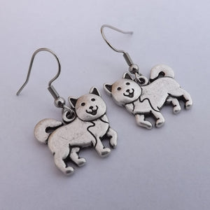 Siberian Husky Silver Tone Dog Earrings