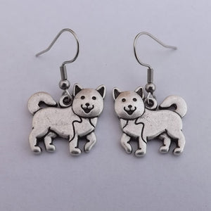 Siberian Husky Silver Tone Dog Earrings