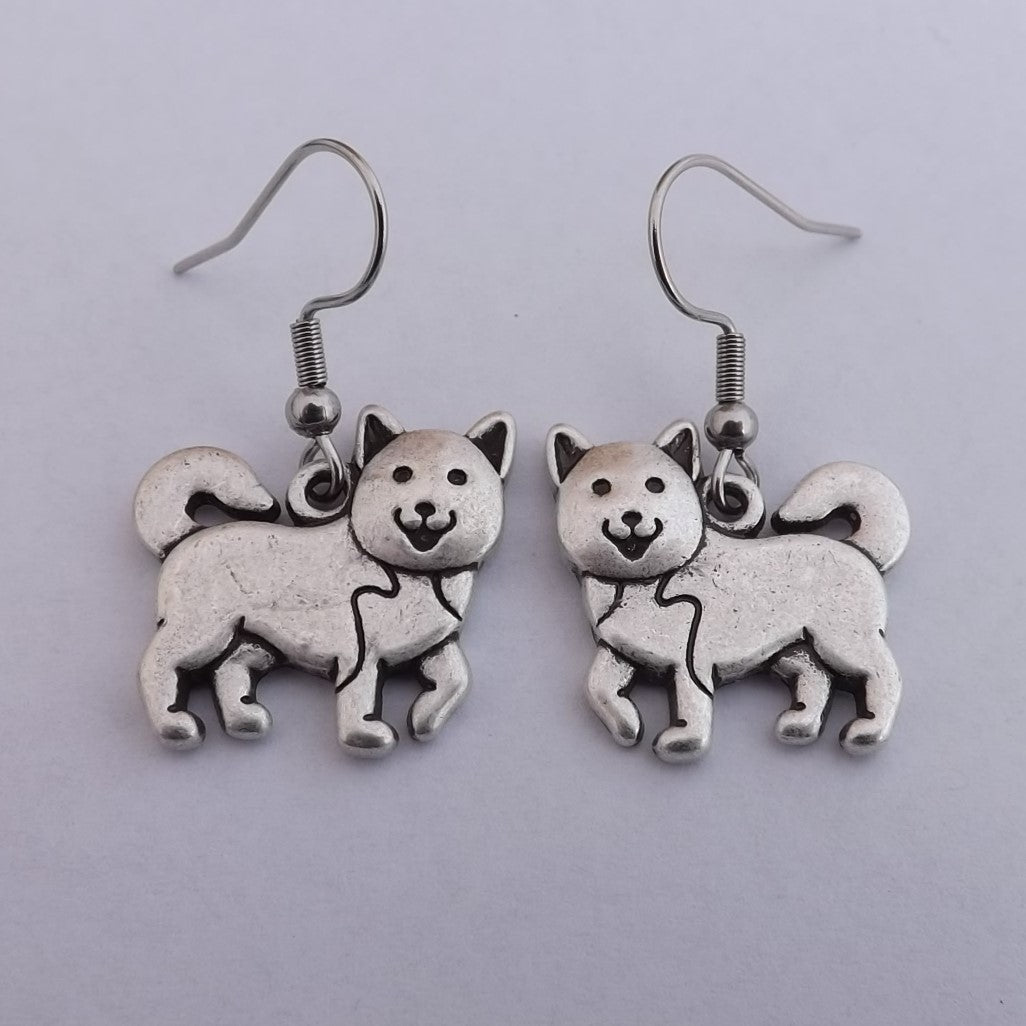 Siberian Husky Silver Tone Dog Earrings