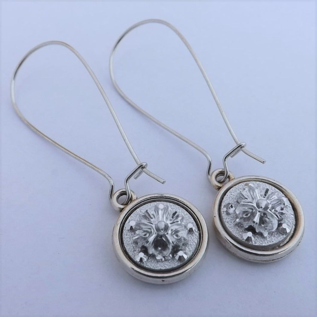 Silver 3D Earrings, Long Kidney Hooks