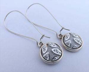 Silver Floral Dome Earrings, Long Kidney Hooks