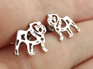 Silver Tone Bulldog Dog Stud Earrings