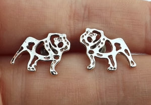 Silver Tone Bulldog Dog Stud Earrings