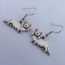 Load image into Gallery viewer, Silver Tone Long Hair Dachshund (Sausage or Wiener Dog) Earrings
