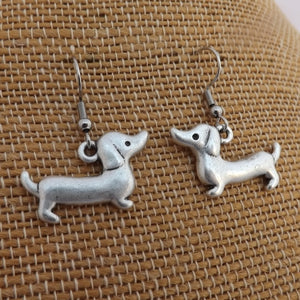 Silver Tone Short Hair Dachshund (Sausage or Wiener Dog) Earrings