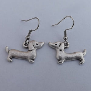 Silver Tone Short Hair Dachshund (Sausage or Wiener Dog) Earrings