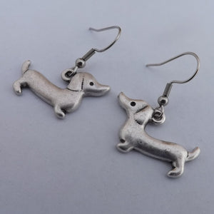 Silver Tone Short Hair Dachshund (Sausage or Wiener Dog) Earrings