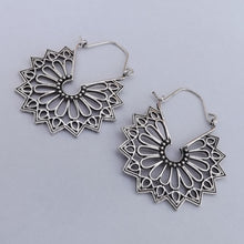 Load image into Gallery viewer, Silver Tone Filigree Hoop Style Earrings
