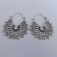 Load image into Gallery viewer, Silver Tone Filigree Hoop Style Earrings
