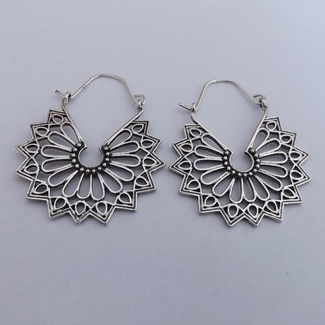 Silver Tone Filigree Hoop Style Earrings