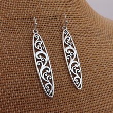 Load image into Gallery viewer, Silver Tone Filigree Oval Drop Earrings
