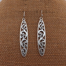 Load image into Gallery viewer, Silver Tone Filigree Oval Drop Earrings
