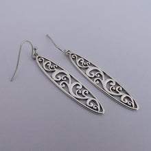 Load image into Gallery viewer, Silver Tone Filigree Oval Drop Earrings
