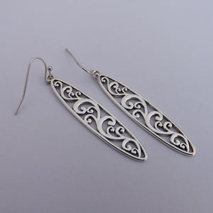 Silver Tone Filigree Oval Drop Earrings