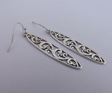 Load image into Gallery viewer, Silver Tone Filigree Oval Drop Earrings
