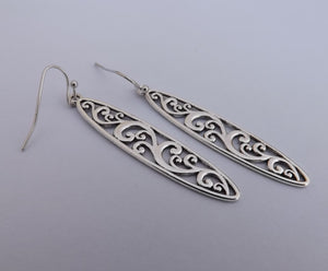 Silver Tone Filigree Oval Drop Earrings