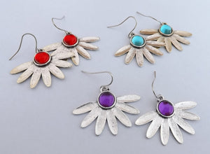 Silver Tone Floral Earrings (4x colour options)