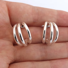 Load image into Gallery viewer, Silver Tone Hoop Stud Earrings
