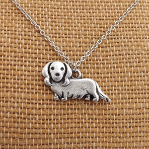 Silver Tone Long Hair Dachshund (Sausage or Wiener Dog) Pendant Necklace