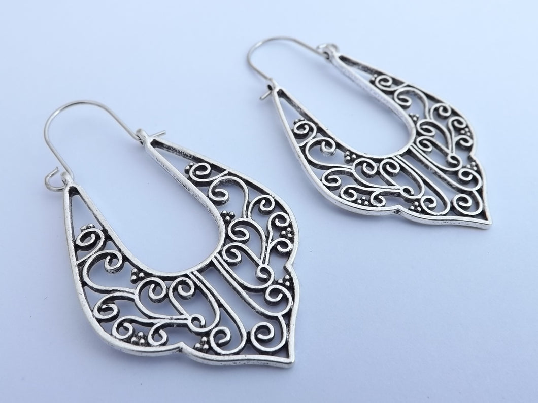 Silver Tone Long Hooop Style Drop Earrings