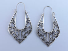 Load image into Gallery viewer, Silver Tone Long Hooop Style Drop Earrings
