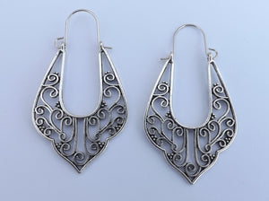 Silver Tone Long Hooop Style Drop Earrings