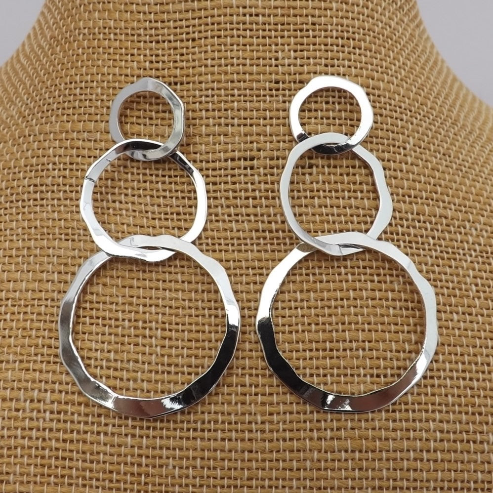 Silver Tone Round Chain Link Drop Earrings