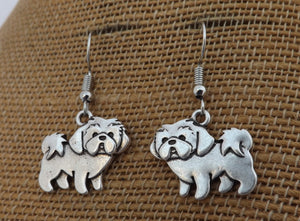 Silver Tone Shih Tzu Dog Earrings