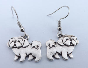 Silver Tone Shih Tzu Dog Earrings