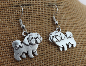 Silver Tone Shih Tzu Dog Earrings