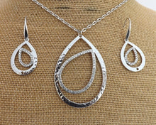 Load image into Gallery viewer, Silver Tone Teardrop with Diamantes, Pendant Necklace &amp; Earrings Set
