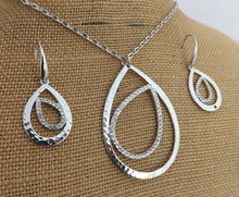 Load image into Gallery viewer, Silver Tone Teardrop with Diamantes, Pendant Necklace &amp; Earrings Set
