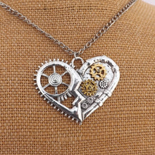 Load image into Gallery viewer, Silver &amp; Bronze Tone Steampunk Heart Pendant
