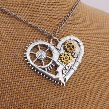 Load image into Gallery viewer, Silver &amp; Bronze Tone Steampunk Heart Pendant
