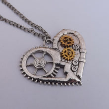 Load image into Gallery viewer, Silver &amp; Bronze Tone Steampunk Heart Pendant
